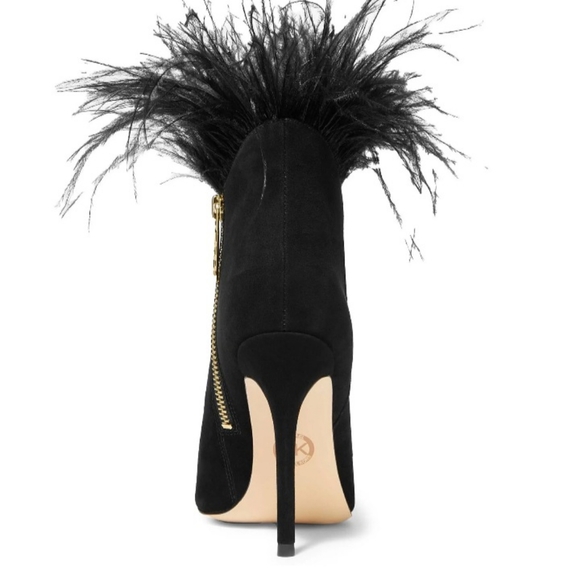 Michael Kors Whitby Black Ostrich Suede & Feather High Heel Bootie MULTI SIZES - Picture 3 of 16